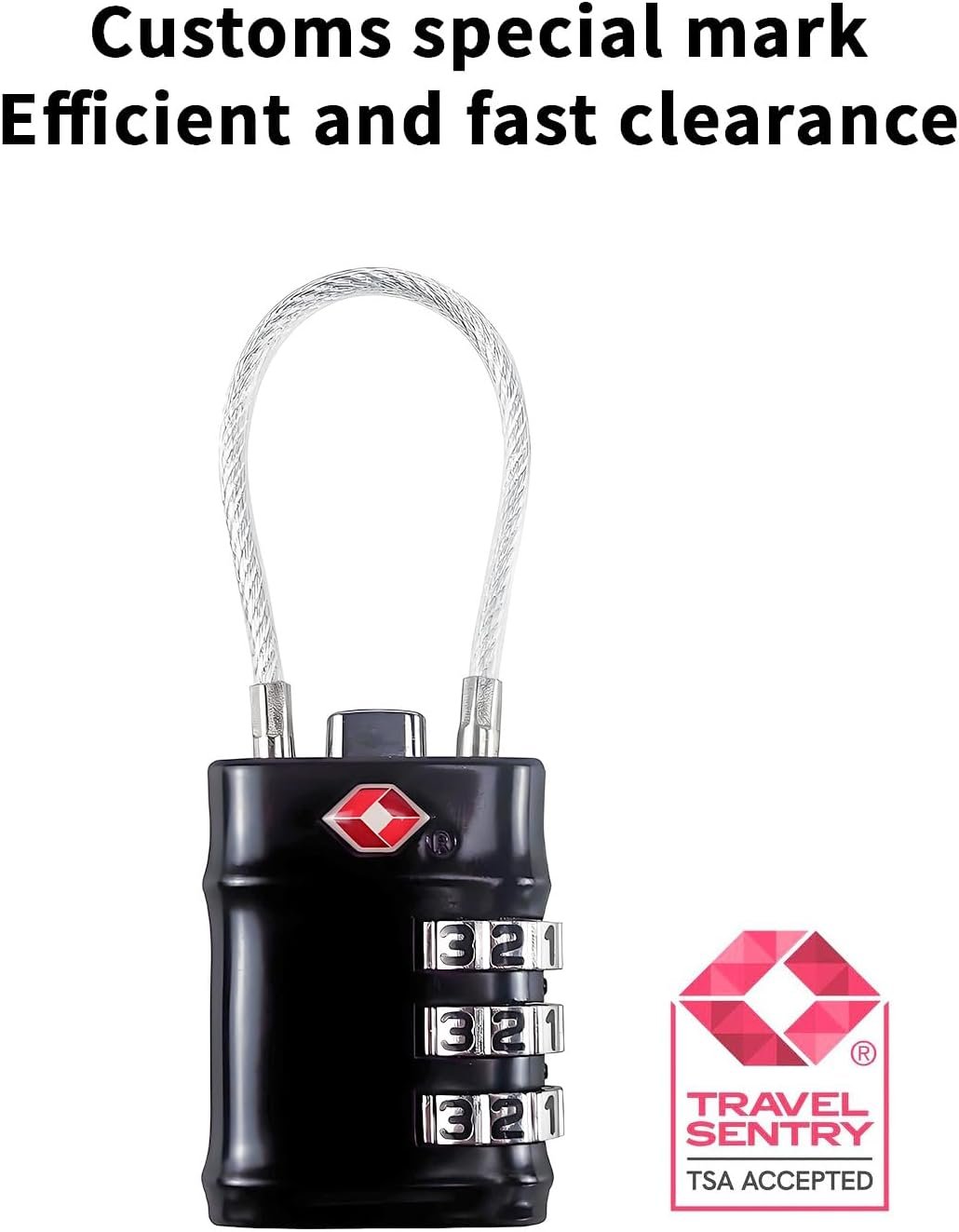 QUMOX TSA Approved Cable Luggage Locks, 3 Digit Combination Padlocks, Travel Lock for Suitcases Bag, Alloy Body, Travel Accessories (Black 4 Pack)