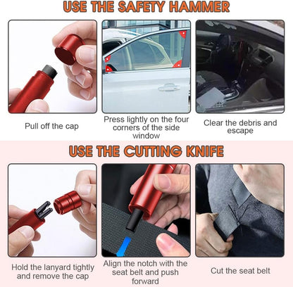 Chamgeco 2PCS Car Glass Breaker with Seatbelt Cutter, Portable 2-in-1 Safe Hammer Car Window Breaker Under Water, Functional Auto Glass Breaker, Emergency Window Breaking Tool Car Escape Tools (Red)
