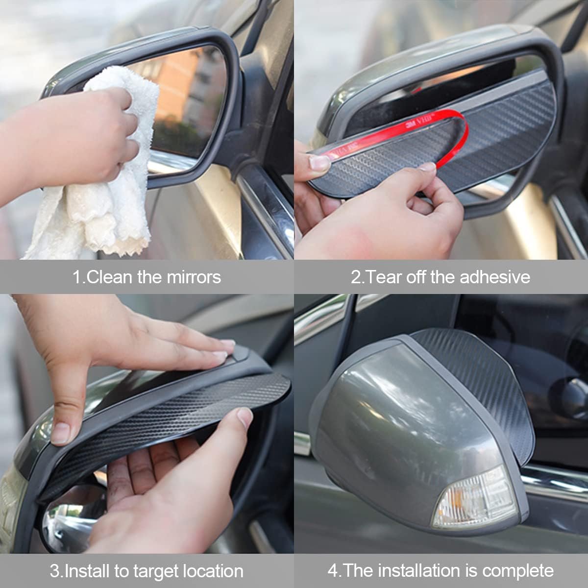 Blilo 2PCS Smoke Visor Guards for Car Side Mirrors - Waterproof Carbon Fiber Auto Rain Eyebrows for Cars, Trucks and SUVs - Universal Fit (Black)