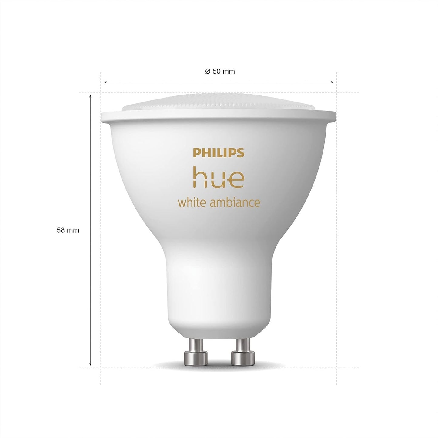 Philips Hue White Ambiance Single Smart Spotlight LED [GU10 Spotlight] - 350 Lumens (50W Equivalent). Compatible with Alexa, Google Assistant and Apple Homekit HUEWAGU10BTV2
