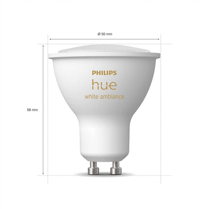 Philips Hue White Ambiance Single Smart Spotlight LED [GU10 Spotlight] - 350 Lumens (50W Equivalent). Compatible with Alexa, Google Assistant and Apple Homekit HUEWAGU10BTV2