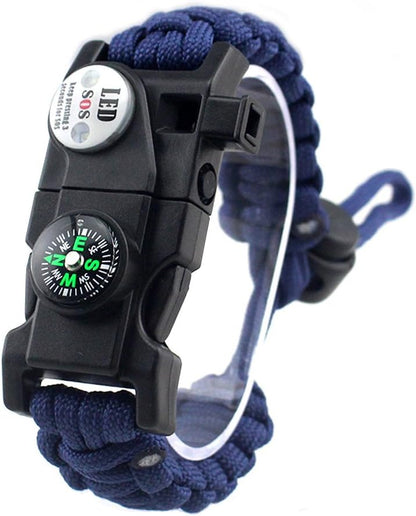 Adjustable Survival Bracelet, 7 Core Paracord 20 in 1 Emergency Sports Wristband Gear Kit with Waterproof LED SOS Light, Compass, Rescue Whistle, Fire Starter Multi-tool for Wilderness Adventure