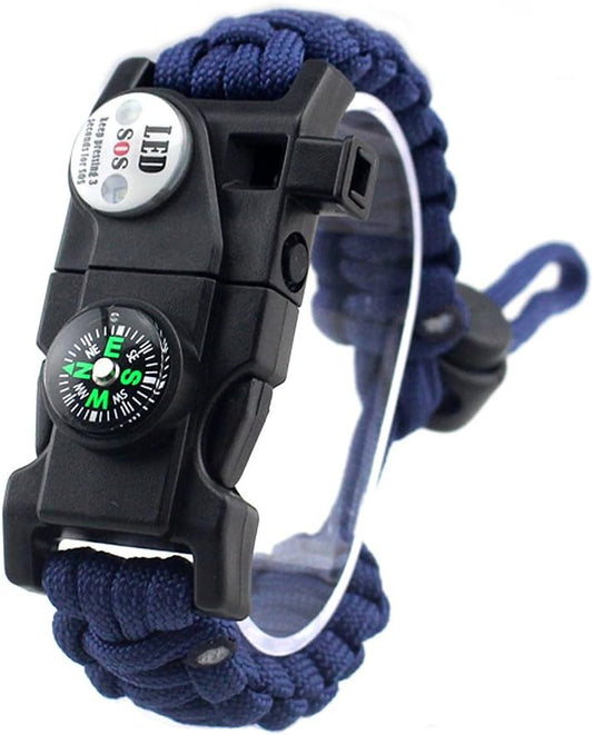 Adjustable Survival Bracelet, 7 Core Paracord 20 in 1 Emergency Sports Wristband Gear Kit with Waterproof LED SOS Light, Compass, Rescue Whistle, Fire Starter Multi-tool for Wilderness Adventure