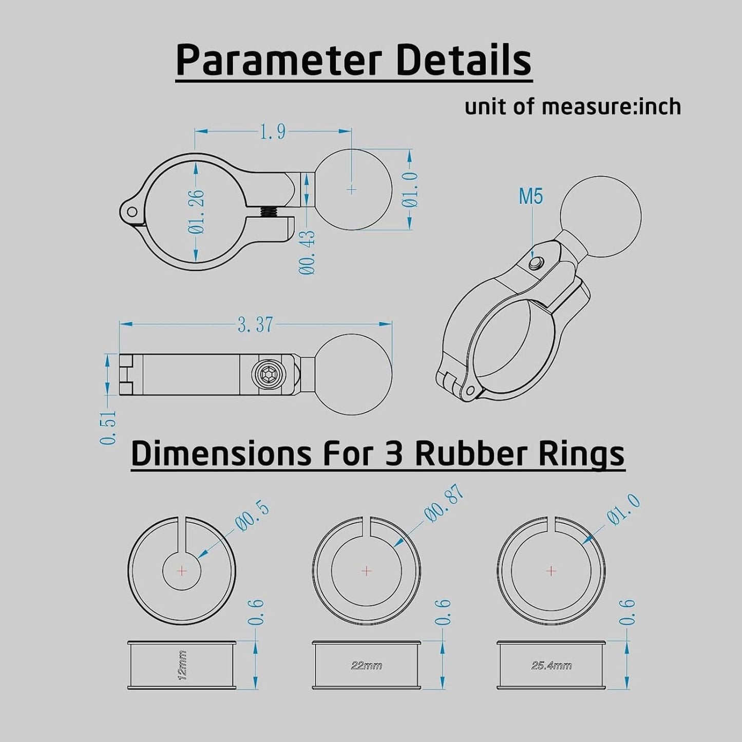 Aluminium 1" Handlebar Ball Adapters Compatible with Ram/iMESTOU Phone Mounts with 1" Ball Sockets