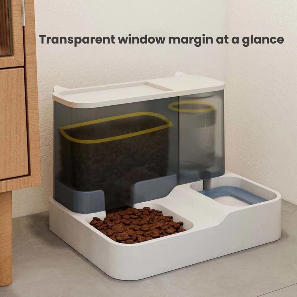 VERAWE Alimentatore automatico per animali domestici, set di ciotole per cibo e acqua 2 in 1, fontana d'acqua automatica e dispenser di cibo