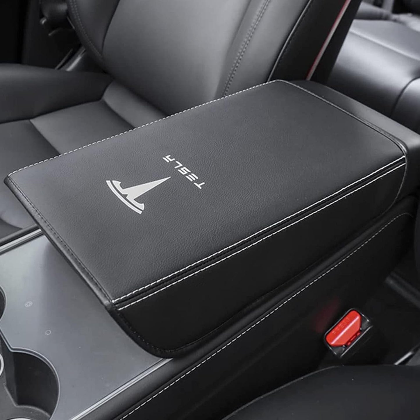 Car Armrest Cover for Tesla Model 3 Y Leather Center Console Armrest Box Cover Anti-Scratch Protector Pad Interior Accessories for Tesla Model 3 Model Y 2017-2026 (Black)