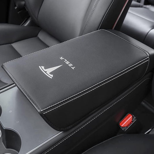Car Armrest Cover for Tesla Model 3 Y Leather Center Console Armrest Box Cover Anti-Scratch Protector Pad Interior Accessories for Tesla Model 3 Model Y 2017-2026 (Black)