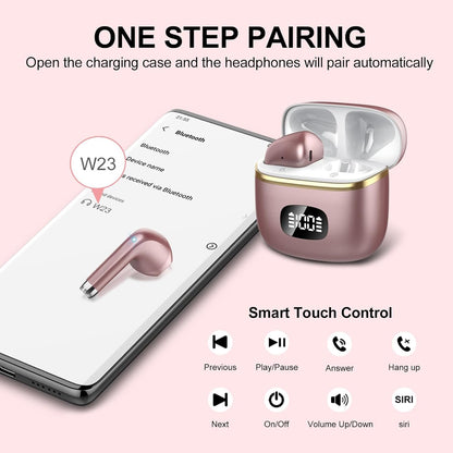 Wireless Earbuds, in Ear Headphones Bluetooth 5.3 with HiFi Stereo Deep Bass, Ear Buds with ENC Noise Cancelling Mics, Smart Touch, 40 Hours Playtime, Earphones for Sports, Work, Leisure, Rose Gold