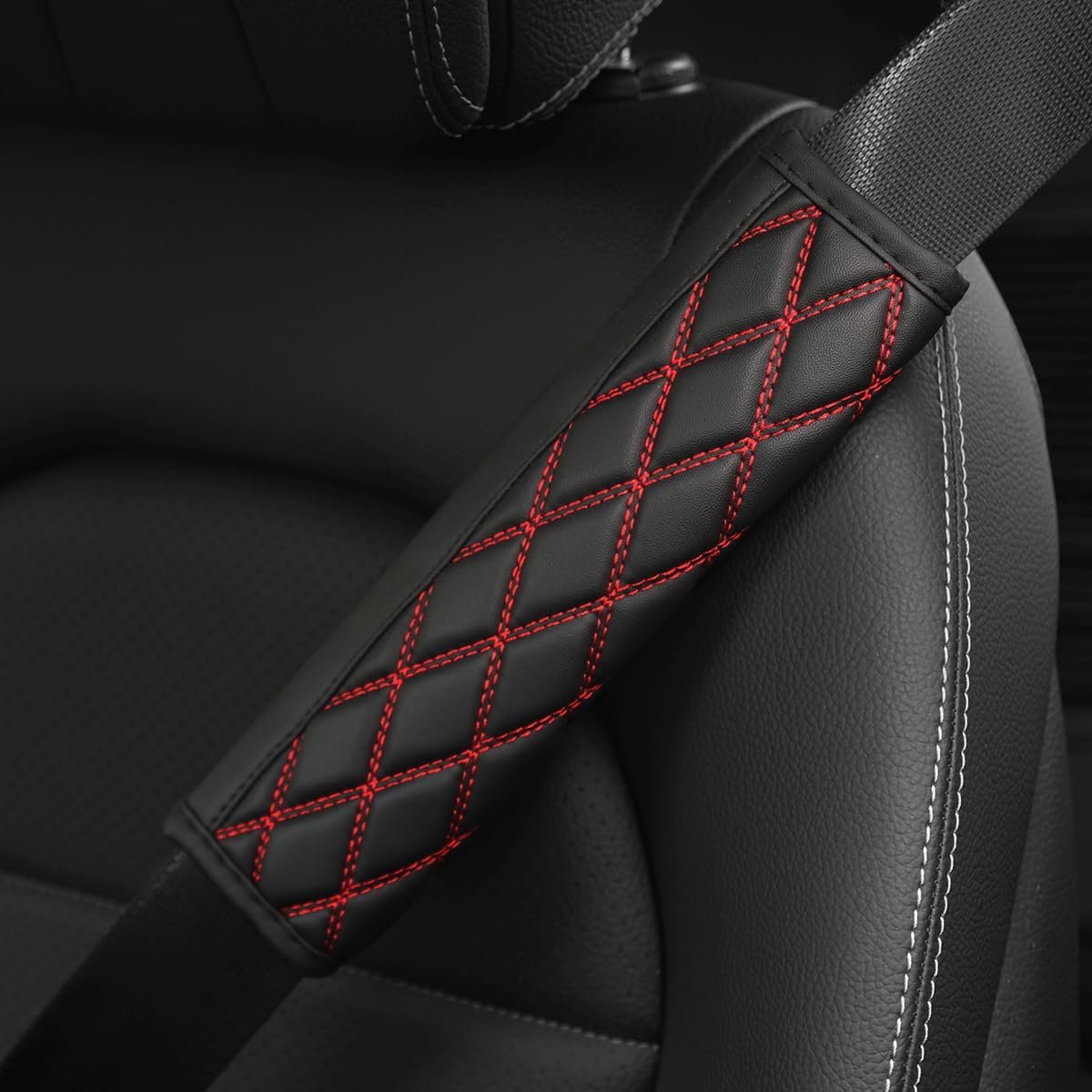 TSUGAMI Car Seat Belt Pads, 2 PCS Leather Seatbelt Covers Protect Your Neck and Shoulder & More Comfortable Driving, Harness Pad for All Cars and Backpack Straps, Car Interior Accessories (Red)