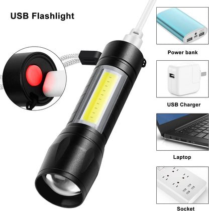 CofunKool LED Flashlight Rechargeable Super Bright Tactical Flash Light with Cob Lamp, Mini Handheld Flashlights Zoomable Water-Resistant 3 Modes for Emergency (3 Pack)