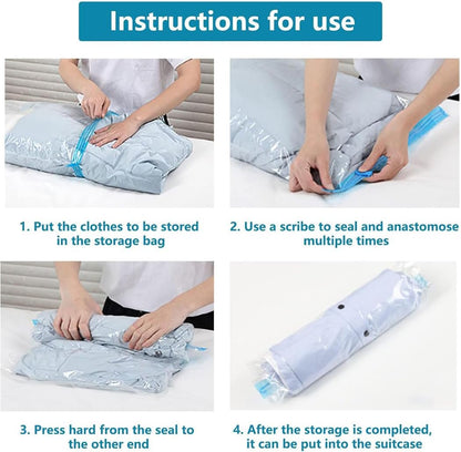 iDopick 8 Pack Compression Bags for Travel,Cream Roll Up Space Saver Bags Reusable Seal Clothes Bags,No Pump Needed Vacuum Storage Bags for Luggage, Suitcase, Backpack, Travel Essentials (35x50cm)