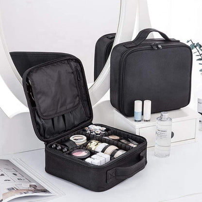GreenLife® Professional Makeup Train Cosmetic case Makeup Bag Travel Organizer Make up Artist Master Waterproof Case Portable Storage with Adjustable Dividers Accessories Tools Brushes Pouch (Black)
