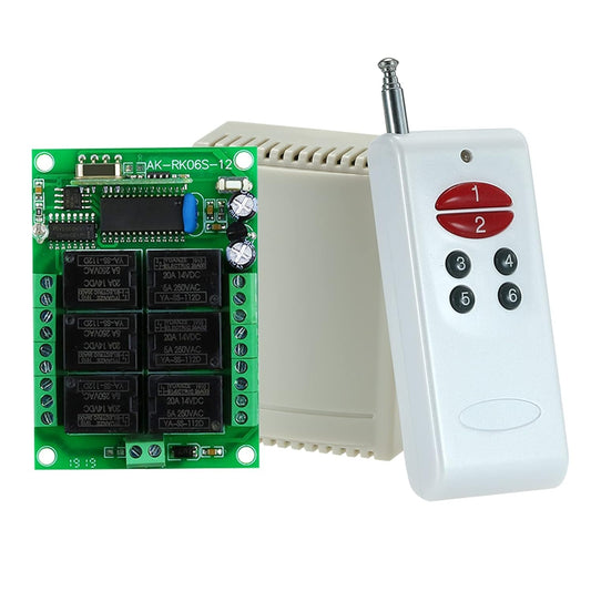 zolyet 433Mhz 6CH Channel Universal 10A Relay Wirel RF Remote Control Switch Receiver Module and 1PCS 6 Key RF 433 Mhz Transmitter Fixed Code (2262 Chip) Remote Controls Home Automation 1