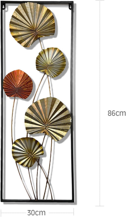 Metal Wall Art, 86cm Lotus Leaf,Spring Leaves Hanging Framed Wall Arts,3D Folowers Home Garden Decor,Sculpture for Indoor Outdoor