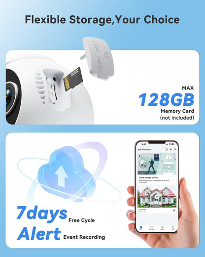 MUBVIEW 5W Solar Security Cameras Wireless Outdoor, 360Â° PTZ Battery Powered Outdoor Camera Plus, 2.4Ghz WiFi Security Camera for Home, 2K, Color Night Vision, Motion Detection,9000 mAh Battery,2 Pcs