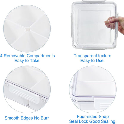 Famiredo Food Storage Organizer with Lid, Divided Serving Tray with 4 or 5 Removable Boxes, Stackable Refrigerator Organizer Bins Produce Saver for Meal Prep (Square)