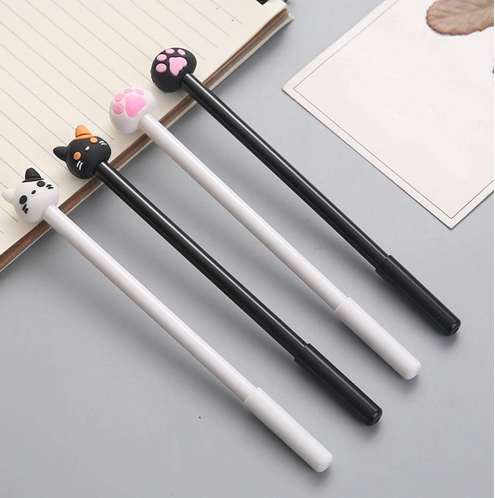 YRYUNRUI 12 Pcs Cute Pens Kawaii Pens Fun Pens, 0.5mm Cartoon Cat Black Ink Writing Gel Ballpoint Pens, Korean Japanese Stationery School Supplies for Teen Girls Women Gifts (Cat paw)