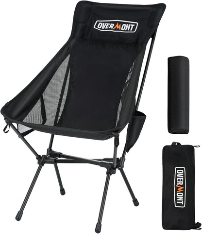 Overmont Portable High-Back Camping Chair - 440LBS Support Oversized Lightweight Folding Backpacking Chair for Adults - Compact with Detachable Pillow for Outdoor Travel Hiking Beach Fishing