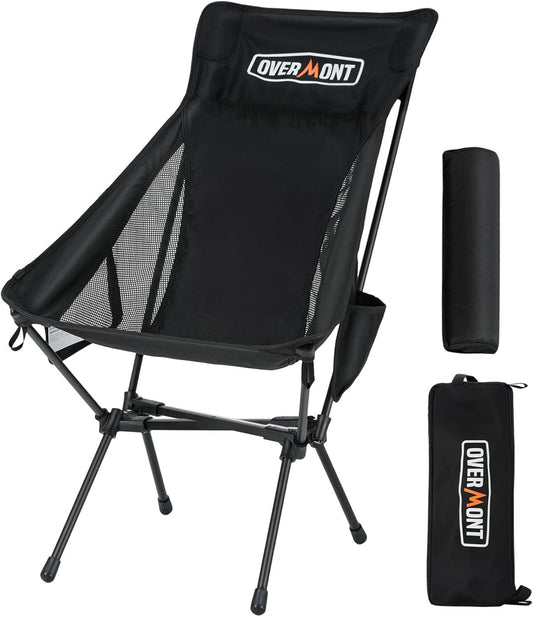 Overmont Portable High-Back Camping Chair - 440LBS Support Oversized Lightweight Folding Backpacking Chair for Adults - Compact with Detachable Pillow for Outdoor Travel Hiking Beach Fishing