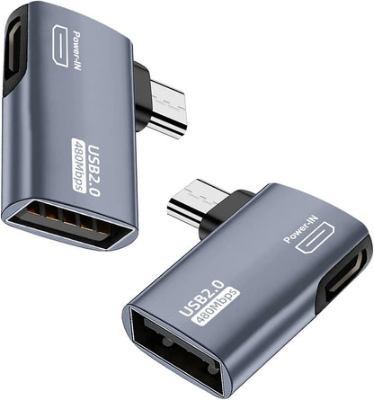 AreMe 2 Pack OTG Cable Adapter for Fire TV Stick 4K, 90 Degree Left and Right Angle Powered Micro USB to USB OTG Adapter for Android Phone Tablet and More Host Devices with Micro USB (Grey)