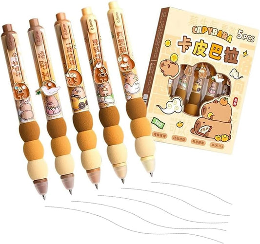 WEZCHUGHAOL Capybara Ballpoint Pens, Cute Erasable Ink Pens, 0.5mm Fine Point, blue Ink, Set of Pens (Brown)