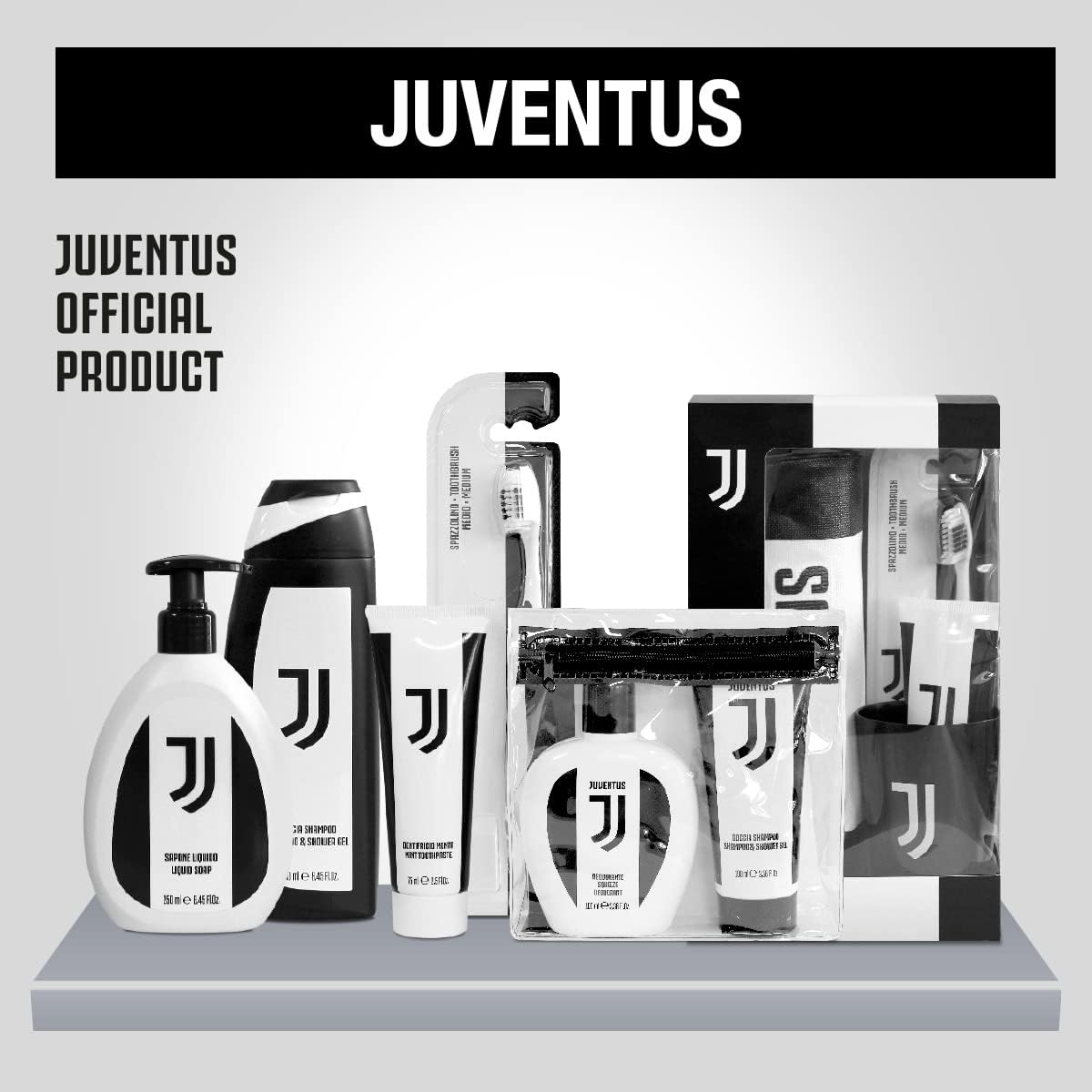 Naturaverde | Kids Football Team Juventus Oral Care Kit, Manual Toothbrush with Medium Bristles, Mint Toothpaste 75 ml, Cup with Logo and Case with Logo