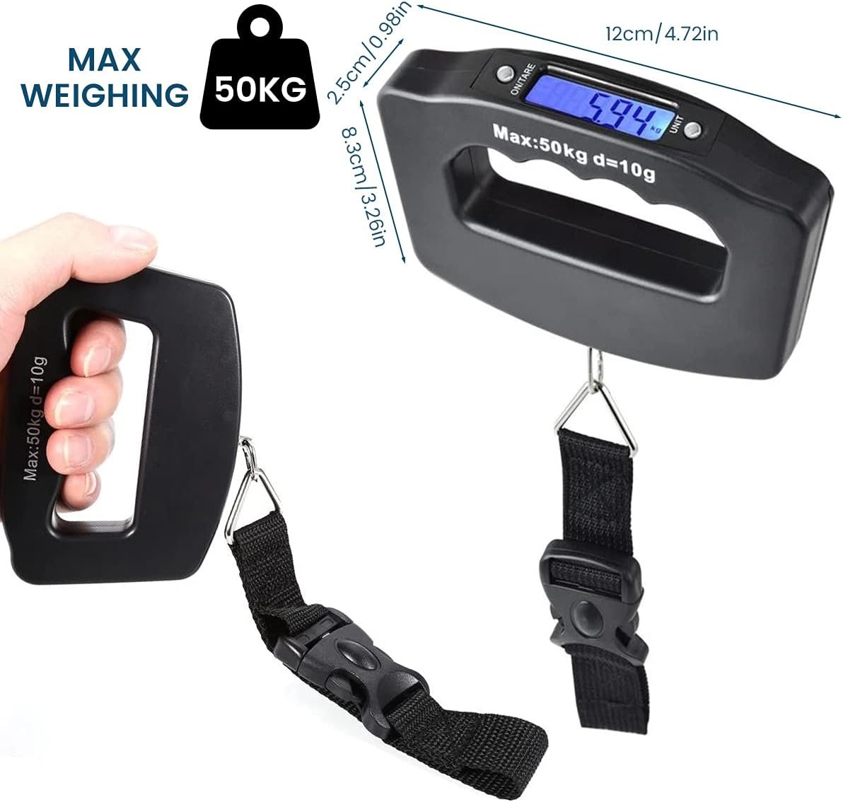 Digital Luggage Scales, 50kg/110lb Electronic Hanging Scales, Portable Digital Luggage Scale with Backlight Digital Display Travel, Handheld Style Suitcase Scales with Hook for Travel Outdoor Home Use
