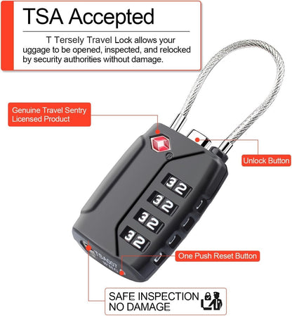 TSA Approved Luggage Locks,4-Digit Security Suitcase Locks,Combination Padlock for Suitcases Flexible Cable Travel Lock(Black+Black+Silver+Silver)