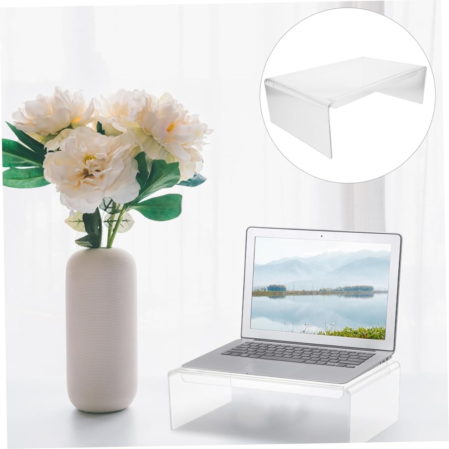 jojofuny Clear Acrylic Monitor Stand Riser for Home Office Ergonomic Laptop Riser with Sturdy Design for Computer Displays Enhances Posture and Workspace Organization