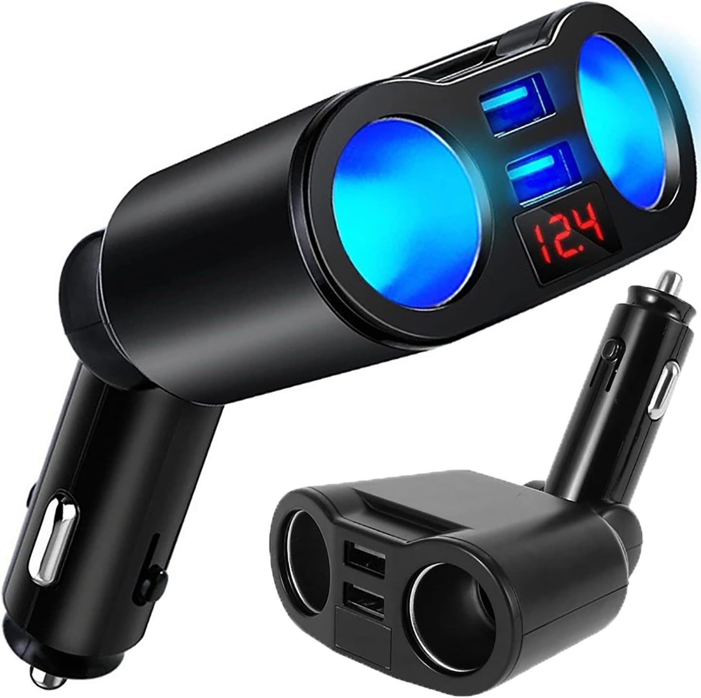 Retoo Car Cigarette Lighter Adapter 100W Dual USB Charger 3.1A Rotating 110° Intelligent Protection Compact LED Voltmeter 12 V 24 V