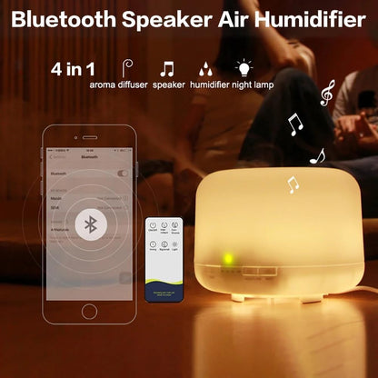 500ml Essential Oil Diffuser 7 Color Night Light, Electric Aroma Ultrasonic Aromatherapy Humidifier Timer and Auto Shut Off (with Bluetooth Speaker)