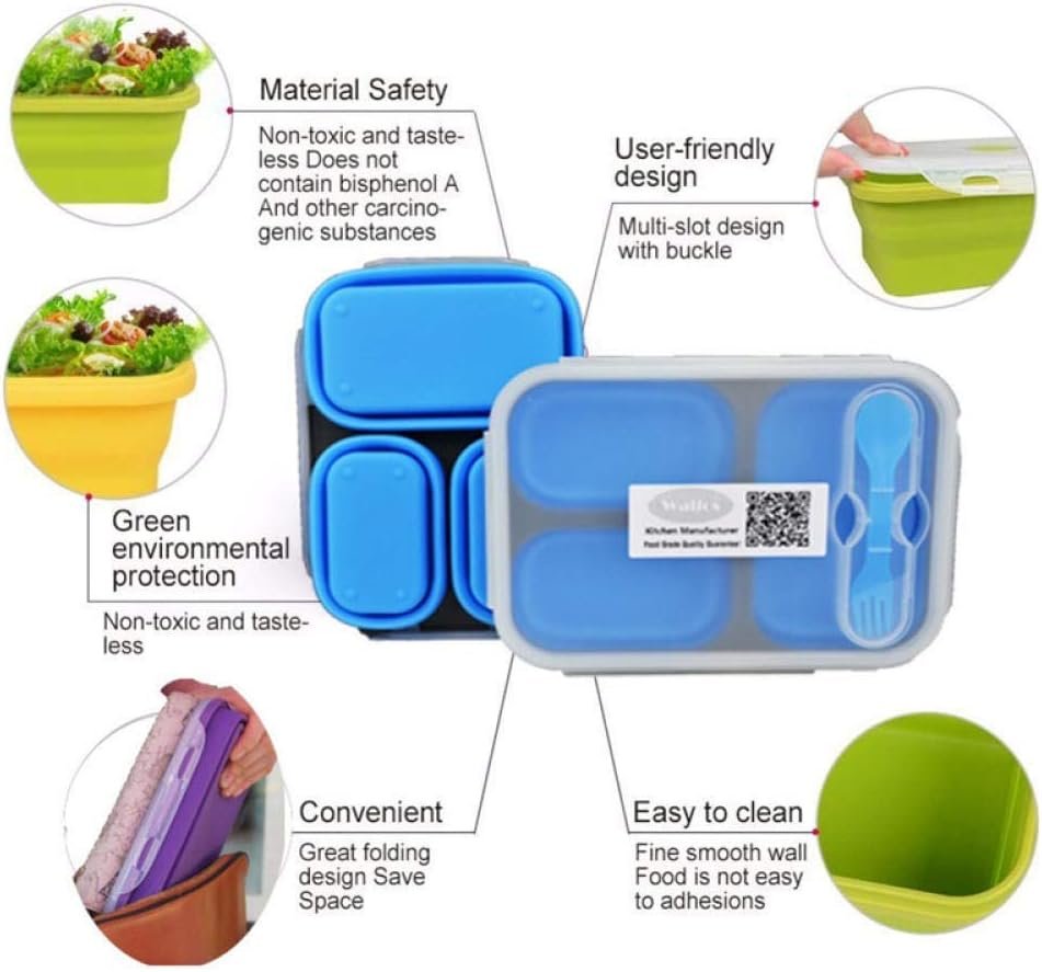 3 Cell Silicone Portable Portable Portable Kitchen Bento Boxes Foldable Storage Boxes Food Container Lunch Box Eco-Friendly-red_1300ml