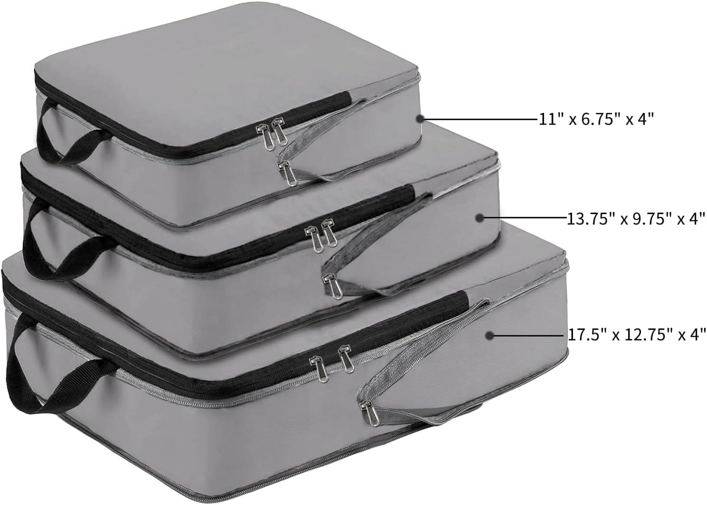 Amazon Brand - Eono 3/4/6 Set Compression Packing Cubes, Travel Luggage Organiser Set, Travel Cubes, Extensible Organizer Bags for Travel Suitcase Organization, Set of 3, Grey, M