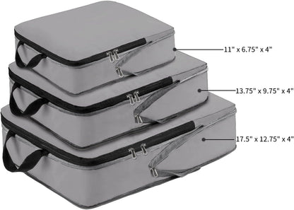 Amazon Brand - Eono 3/4/6 Set Compression Packing Cubes, Travel Luggage Organiser Set, Travel Cubes, Extensible Organizer Bags for Travel Suitcase Organization, Set of 3, Grey, M