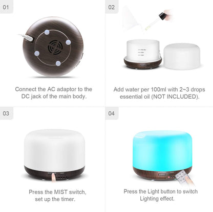 Marchred 300ML Essential Oil Diffuser with Remote Control,Ultrasonic Aromatherapy Air Diffuser Humidifier,Aroma Diffuser with 7 LED Color Changing Light for Large Room,Home (Dark Wood Grain)