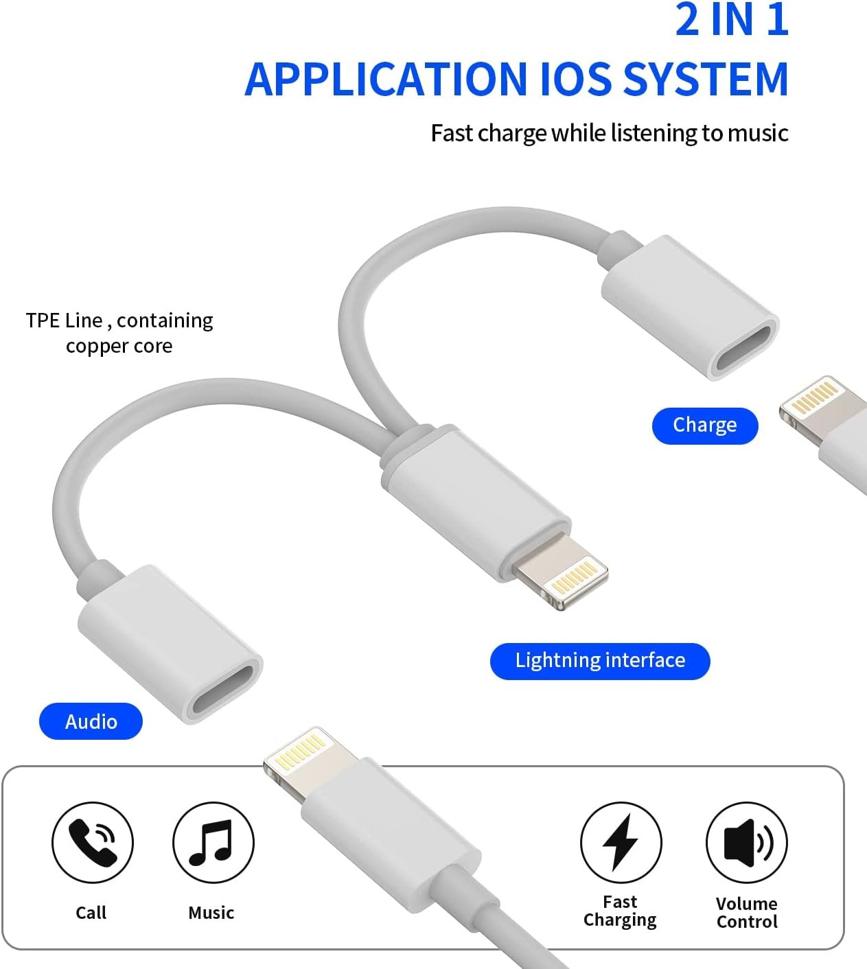 Dual Lightning Splitter Iphone Headphone Adapter(2in1)AUX Charger Cable Audio Charging Dongle Double Jack Converter for Apple MFI Certified 14 13 12 11 Pro Max Mini 7 8 Plus X Xr Earbud Adaptador Para
