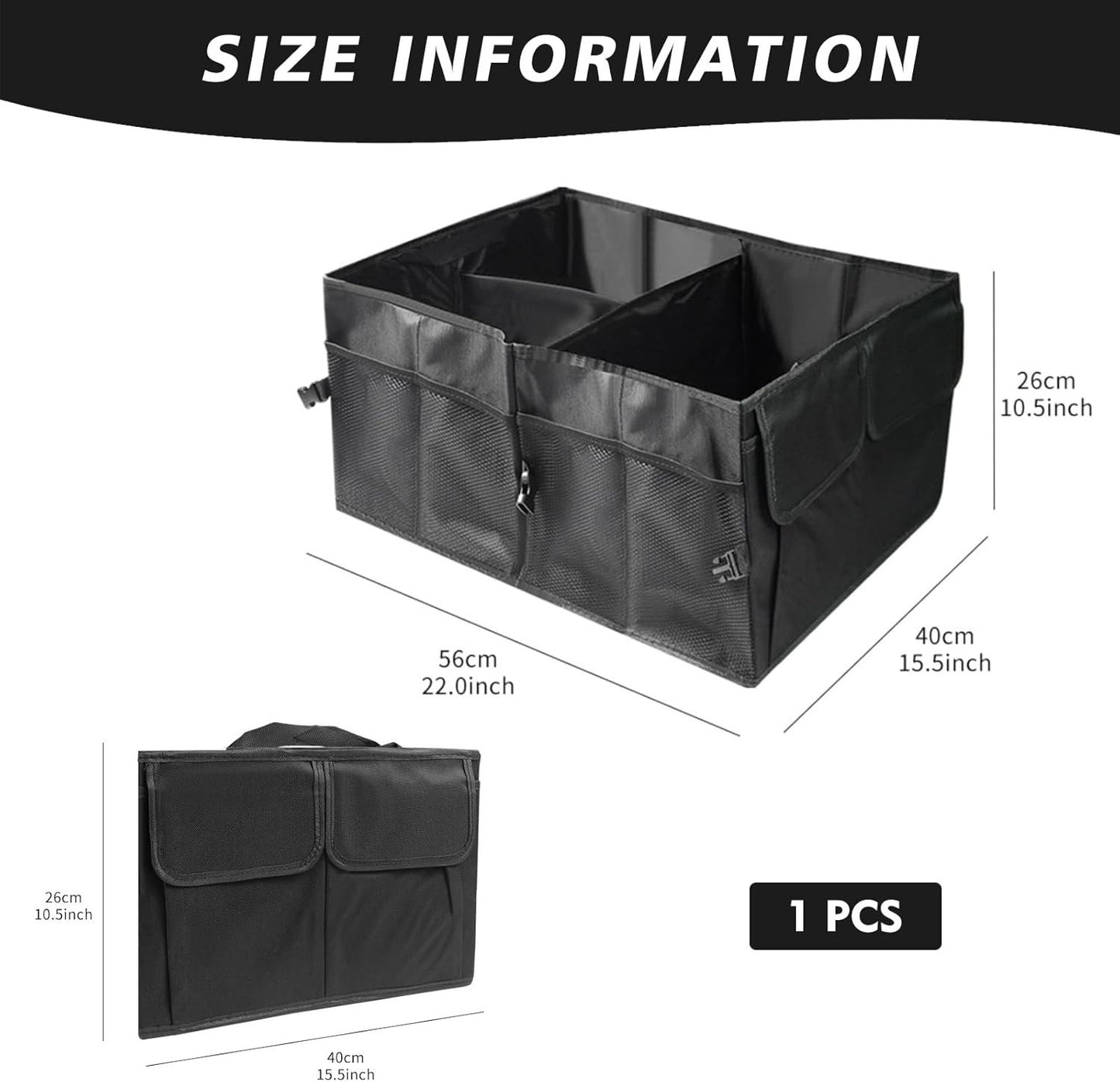 Car Trunk Foldable Multi-Compartment Car Organizer With Removal Lid Foldable Trunk Organizer For Suvs & Sedans Sturdy Car Organization For Car Accessories (Black)