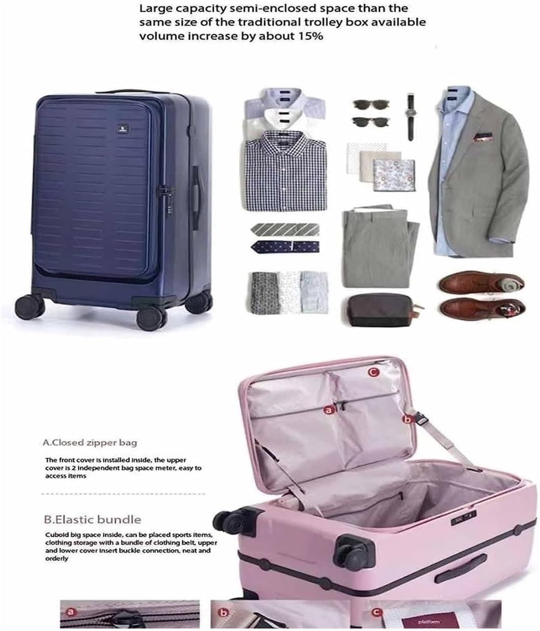 Suitcases Suitcases with Wheels Large-Capacity Aluminum Frame Luggage Security TSA Combination Lock Carry On Luggage Drop-Proof Suitcase Travel(Color:Black)