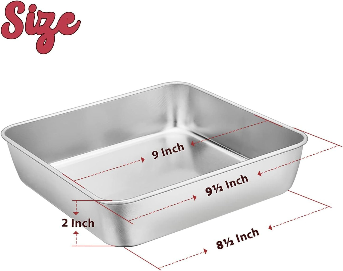 9 x 9-Inch Baking Pan, E-far Square Cake Brownie Baking Pans Stainless Steel Bakeware Set of 2, Fits in Small Toaster Oven, Non-Toxic & Dishwasher Safe