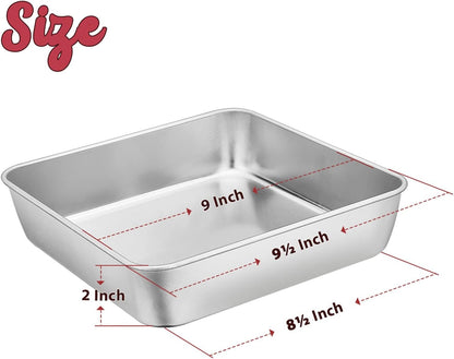 9 x 9-Inch Baking Pan, E-far Square Cake Brownie Baking Pans Stainless Steel Bakeware Set of 2, Fits in Small Toaster Oven, Non-Toxic & Dishwasher Safe