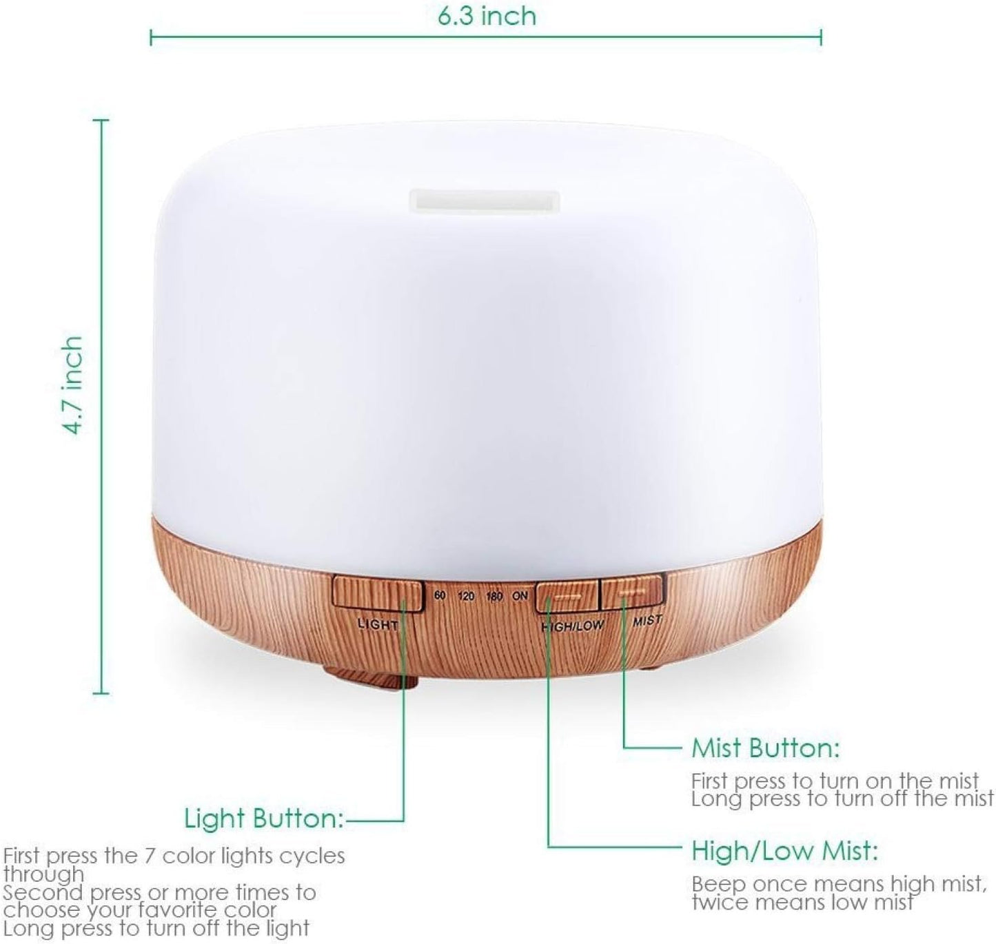 500Ml Remote Control Aroma Ultrasonic Air Humidifier with Color Led Lights Aromatherapy Essential Oil Diffuser B1