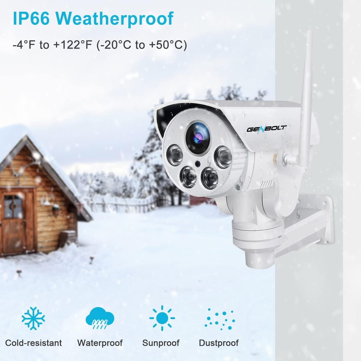 GENBOLT PTZ WiFi Security Camera Outdoor, Wireless Home Surveillance IP Camera with PoE, Pan Tilt 20X Hybrid Zoom Auto Focus CCTV Cameras, Humanoid Tracking Alarm Loop Recording with Audio [2.4/5Ghz]
