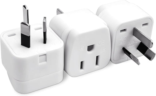 3PCS USA to AU Plug Adapter, US to AU International Power Adapters, America to AU Travel Adapter(Type I), EU to NZ Adapter for Australia, New Zealand, China, Argentina, White