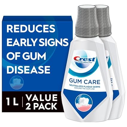 Crest Pro-Health Gum Care Mouthwash, Cool Wintergreen, CPC Antigingivitis/Antiplaque Oral Rinse 1L (33.8 fl oz), Pack of 2, Alcohol Free for Adults