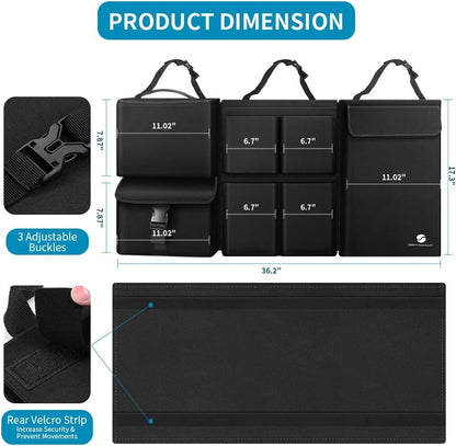 Car Trunk Organizer With Cooler, Hanging Car Organizers With Large Pockets, Zippers Detachable Seat Back Organizer, Waterproof for Jeeps, SUVs, Black