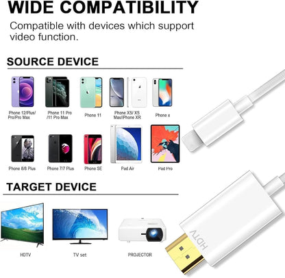 Oliveria iPhone to HDMI Adapter for TV, iPhone to HDMI Cable, HD-MI to i-Phone Adapter, 1080P Digital AV Sync Screen Connector on HDTV/Monitor/Projector, Plug and Play-2 Meter