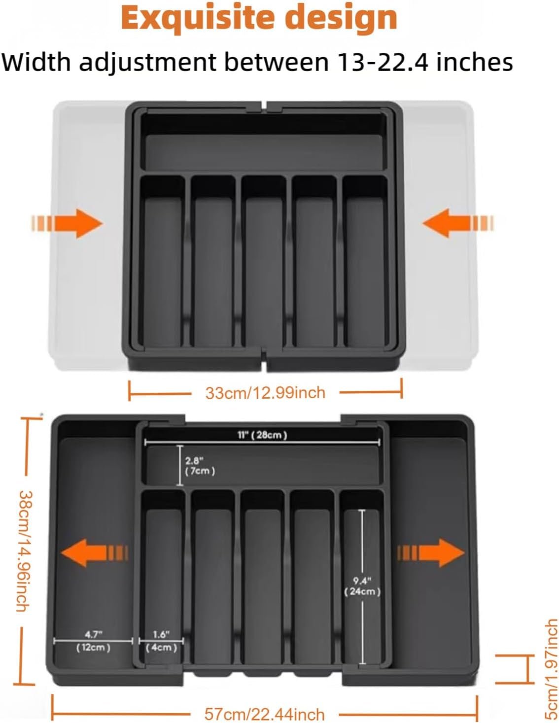 VEHIRANS Cutlery Utensil Drawer Organizer, Expandable Utensil Tray for Kitchen, Silverware Holder, Adjustable Plastic Storage for Spoons Forks Knives, Organizers and Storage,Large (Black)