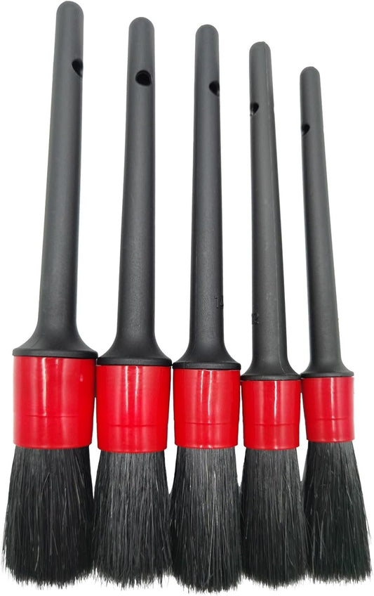 Car Detailing Brush Set of 5 - Soft Boar Hair, Car Wash Brush, Wheel Cleaner Brush, Car Dust Brush, Car Interior Leather Seat and Vent Brush, Car Detailing Kit