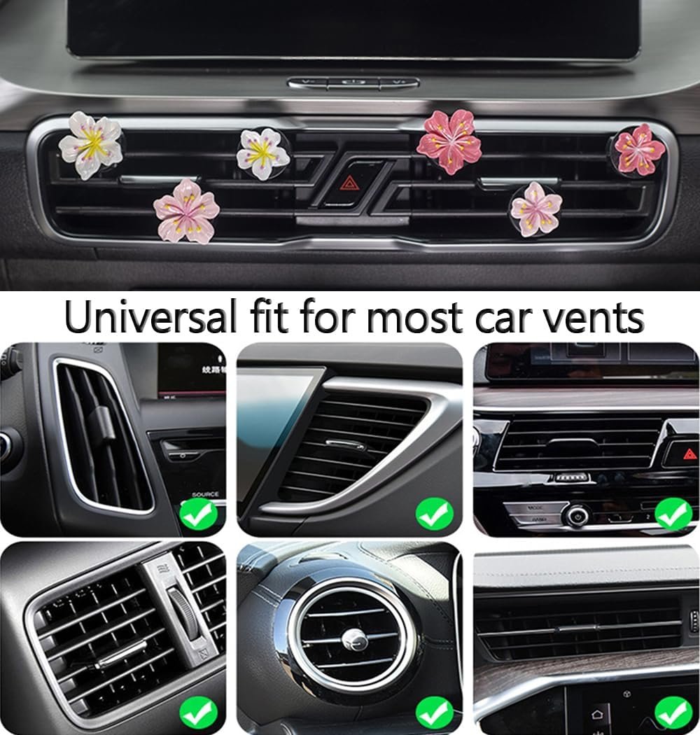 Cute Air Fresheners Vent Clips 6 PCS, Flower Car Air Vent Clips Pink Accessories Interior Aesthetic Women Car Air Conditioning Vents Decorations (Peach Blossom)