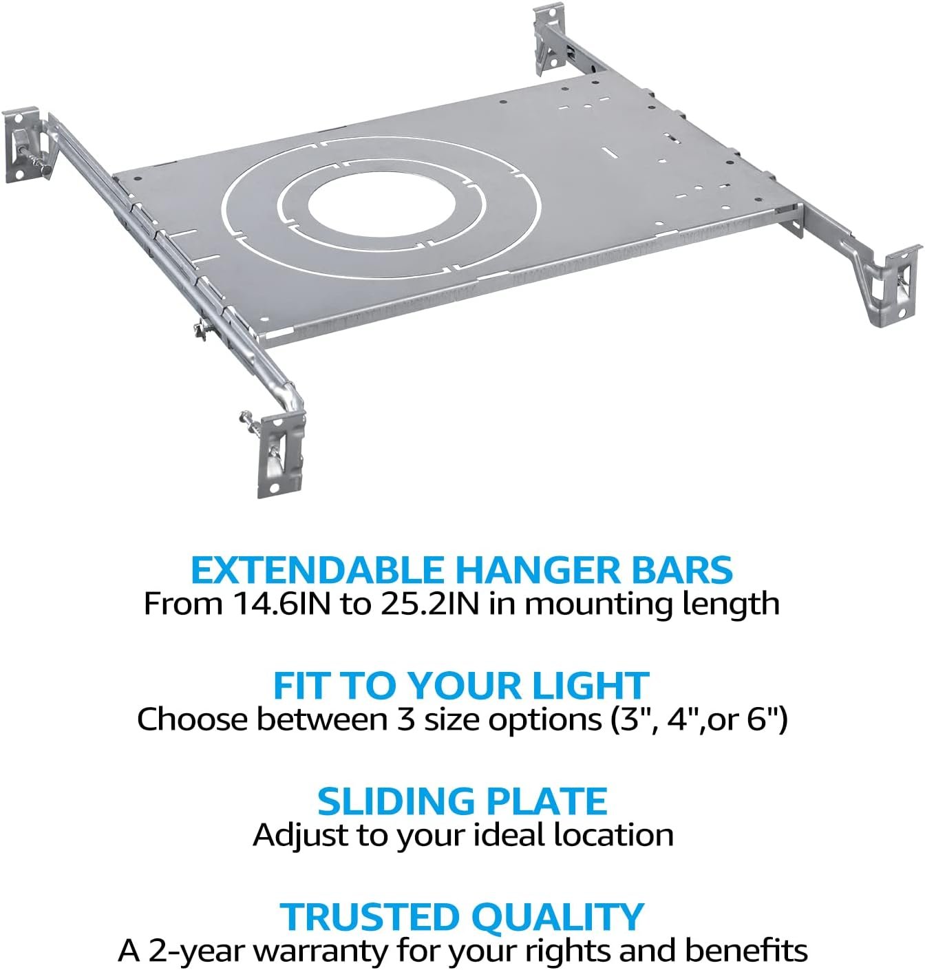 TORCHSTAR New Construction Mounting Plate, 3/4/6 Inch LED Recessed Lighting Kits, Compatibility Upgrade, Extendable Hanger Bars, Shallow Recessed Light Housing, Pack of 6